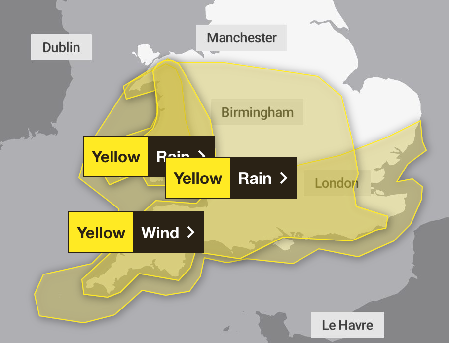 There are a flurry of alerts in force on Monday (Met Office)