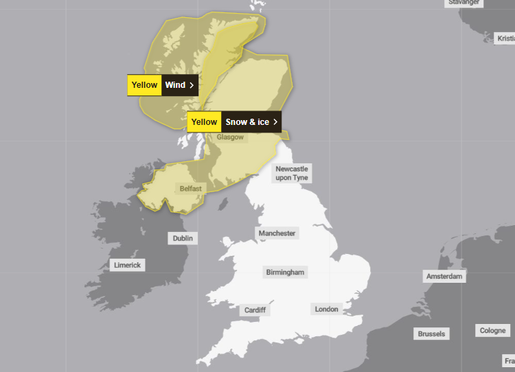 Two yellow weather warnings are in place for Saturday evening (Met Office)