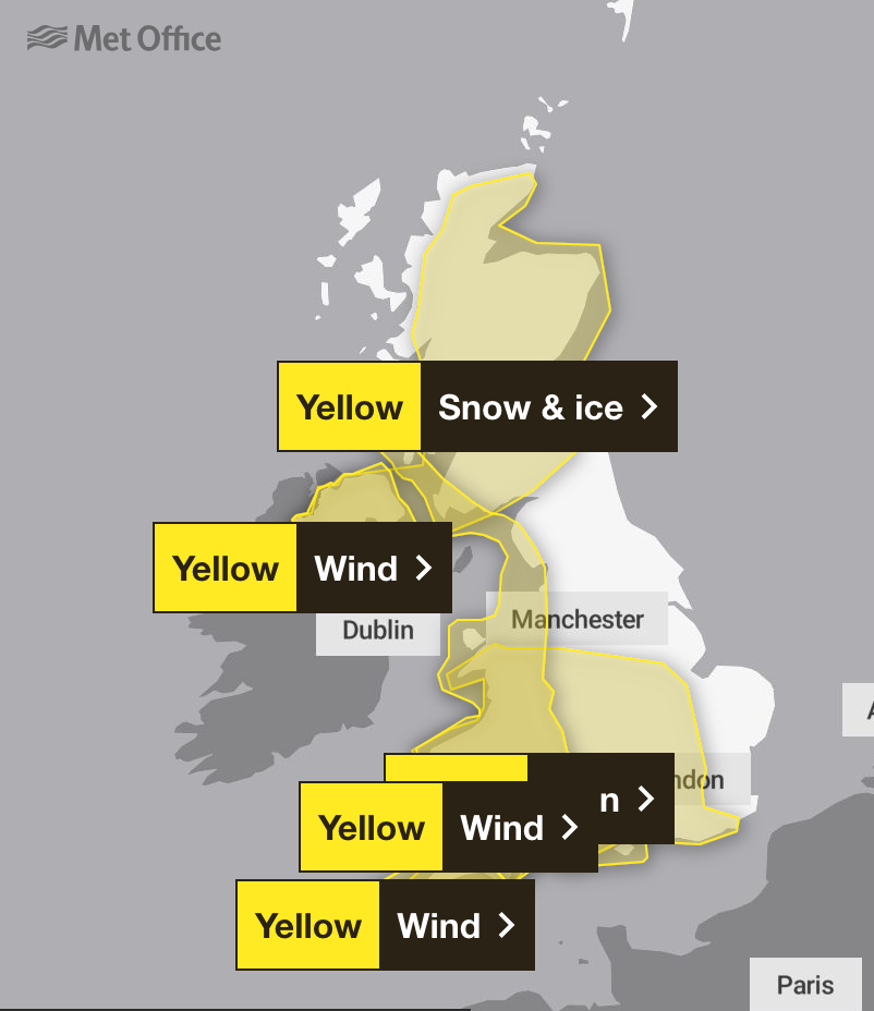 What are today’s weather warnings? (Met Office)