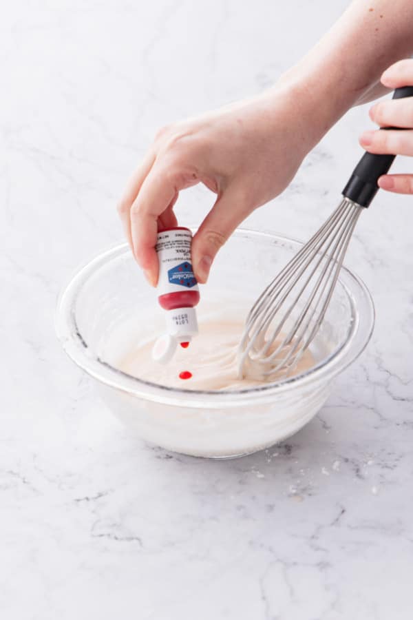 Optionally add a drop or two of soft pink food coloring to enhance the pale pink color.