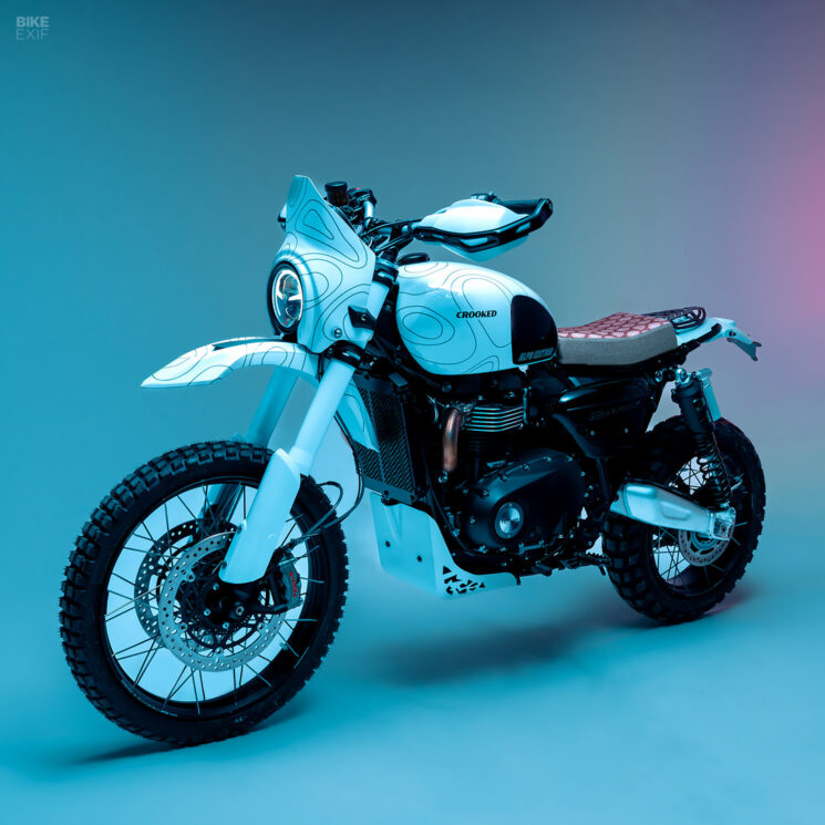 The Alps Edition Triumph Scrambler 1200 bolt-on kit by Crooked Motorcycles