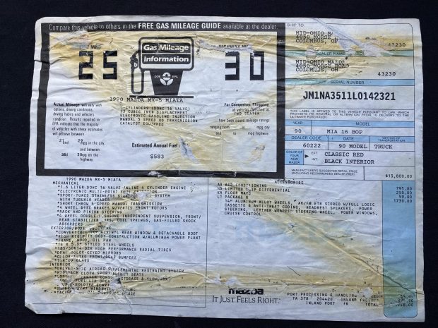 42k-Mile 1990 Mazda MX-5 Miata 5-Speed