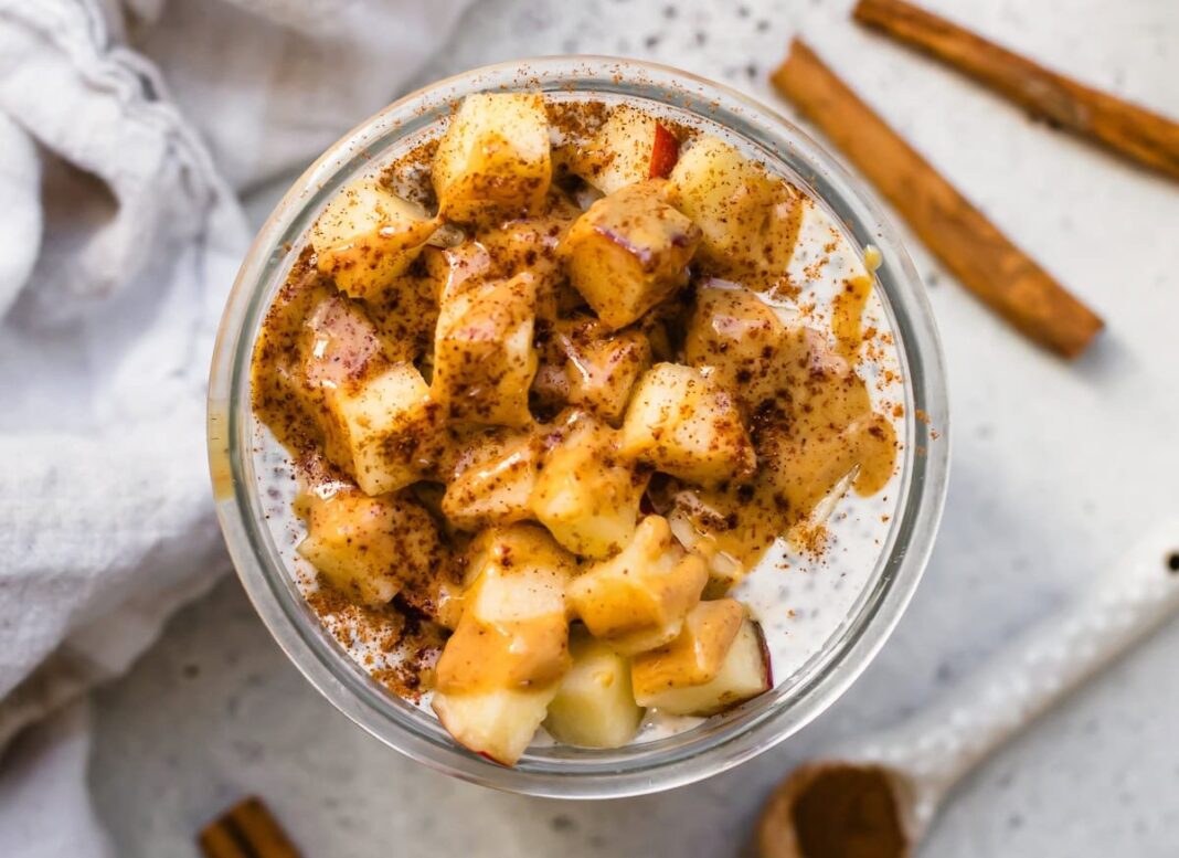 Apple Chia Pudding with Peanut Butter (High Protein, High Fiber)